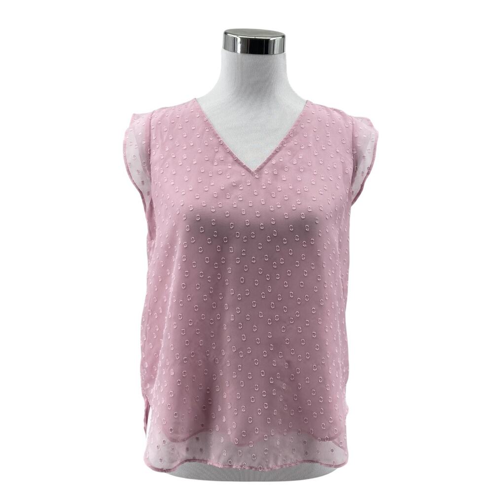 LOFT Blouse Top Womens Petite Small Pink Swiss Dot Lined Flutter Sleeve V-Neck